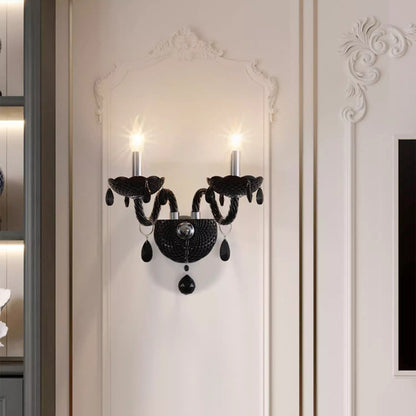 French Steel Crystal Candlestick 1/2-Light Wall Sconce Lamp