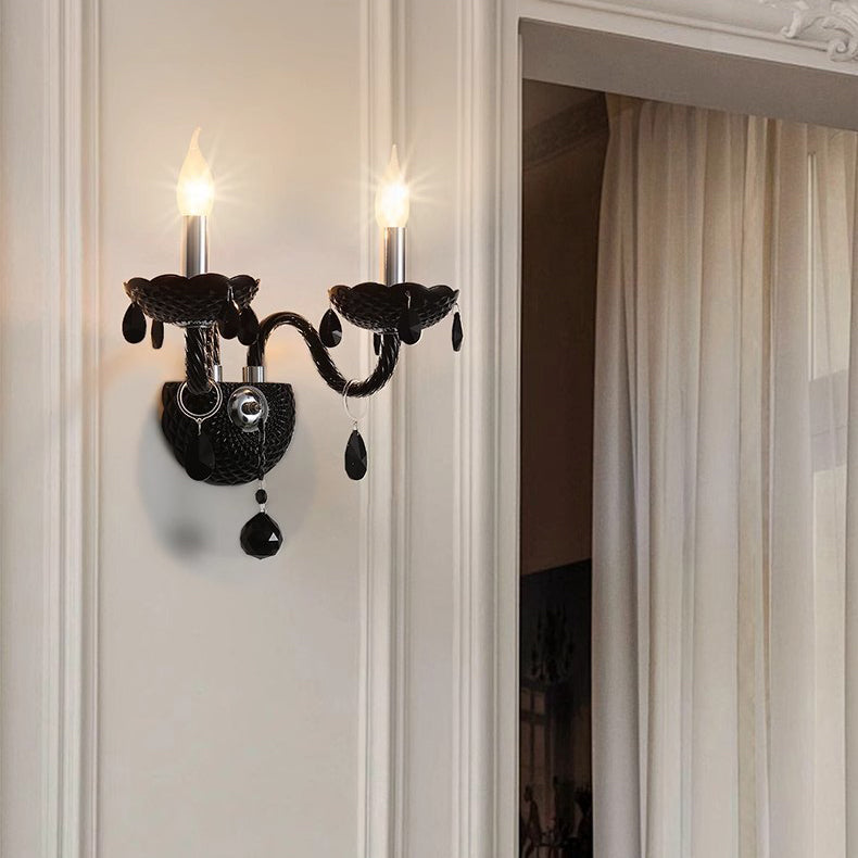 French Steel Crystal Candlestick 1/2-Light Wall Sconce Lamp