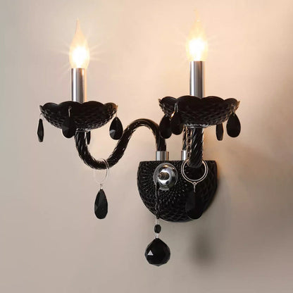 French Steel Crystal Candlestick 1/2-Light Wall Sconce Lamp