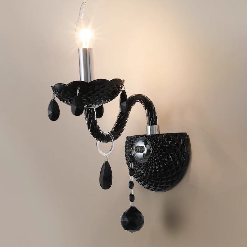 French Steel Crystal Candlestick 1/2-Light Wall Sconce Lamp
