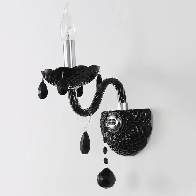 French Steel Crystal Candlestick 1/2-Light Wall Sconce Lamp