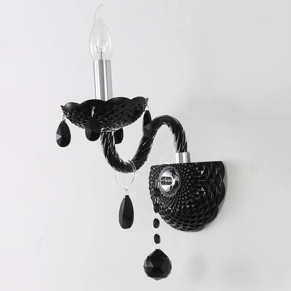 French Steel Crystal Candlestick 1/2-Light Wall Sconce Lamp