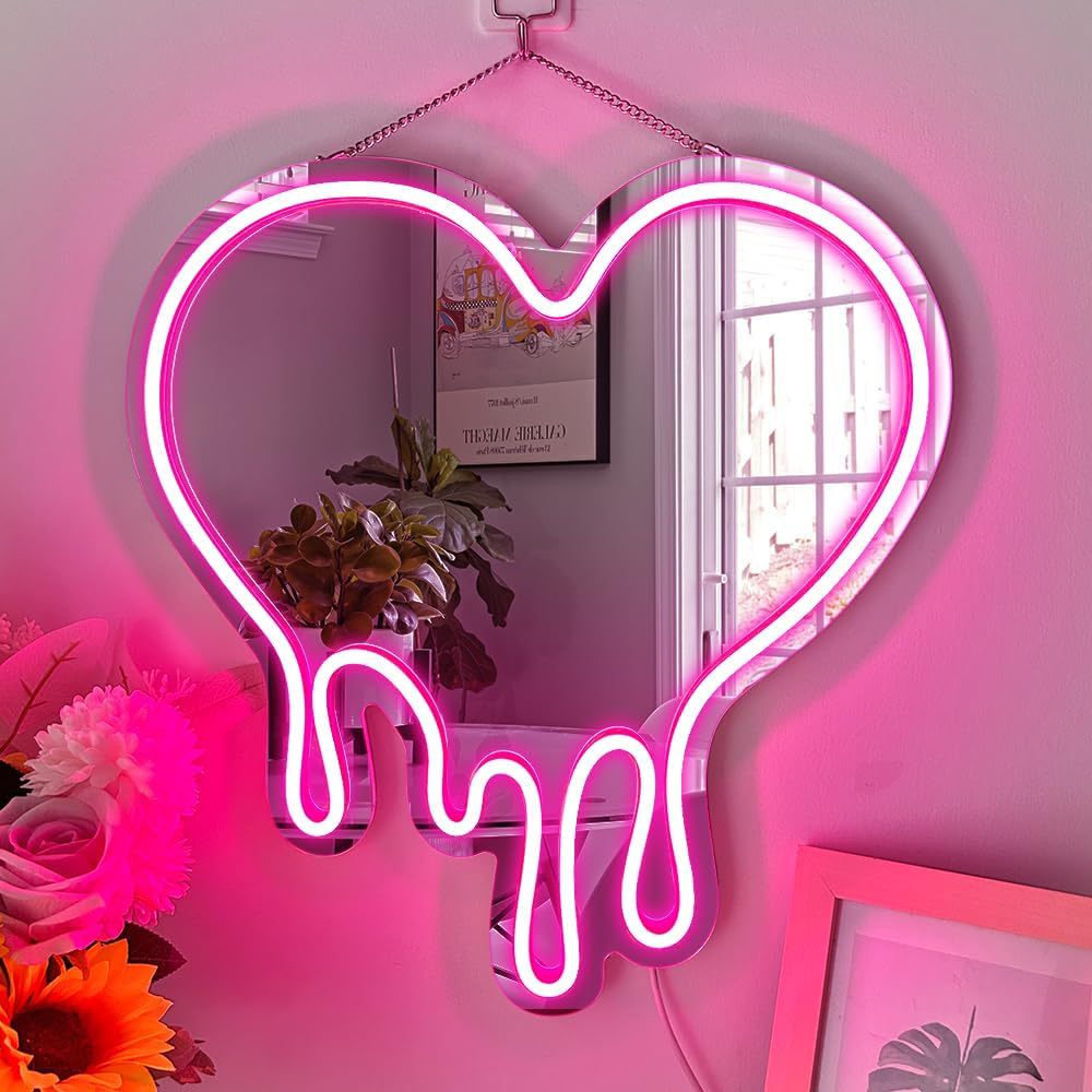 Acrylic Heart Shape Mirror Neon Light LED Wall Sconce Lamp