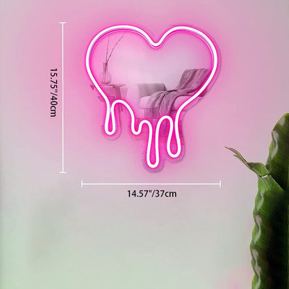 Acrylic Heart Shape Mirror Neon Light LED Wall Sconce Lamp