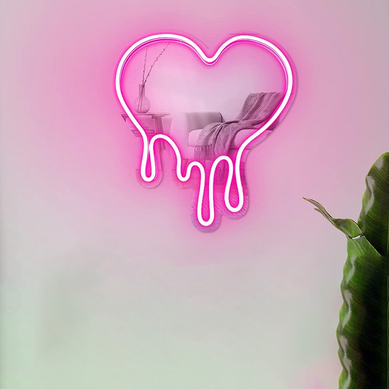 Acrylic Heart Shape Mirror Neon Light LED Wall Sconce Lamp