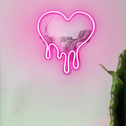 Acrylic Heart Shape Mirror Neon Light LED Wall Sconce Lamp