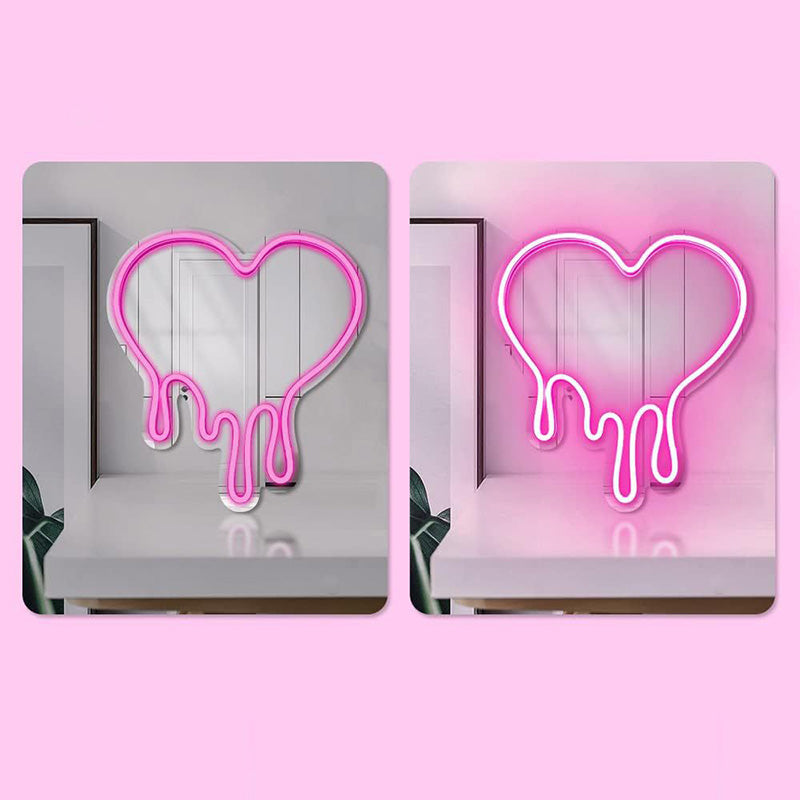 Acrylic Heart Shape Mirror Neon Light LED Wall Sconce Lamp