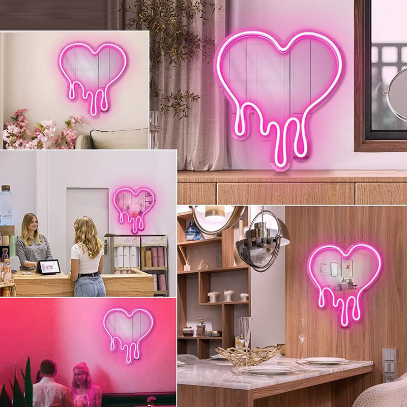 Acrylic Heart Shape Mirror Neon Light LED Wall Sconce Lamp