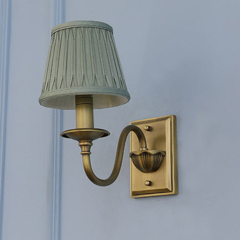 French Copper Pleated Fabric Shade 1-Light Wall Sconce Lamp