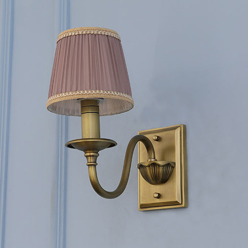 French Copper Pleated Fabric Shade 1-Light Wall Sconce Lamp