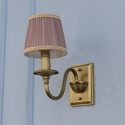 French Copper Pleated Fabric Shade 1-Light Wall Sconce Lamp