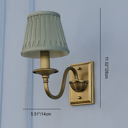 French Copper Pleated Fabric Shade 1-Light Wall Sconce Lamp