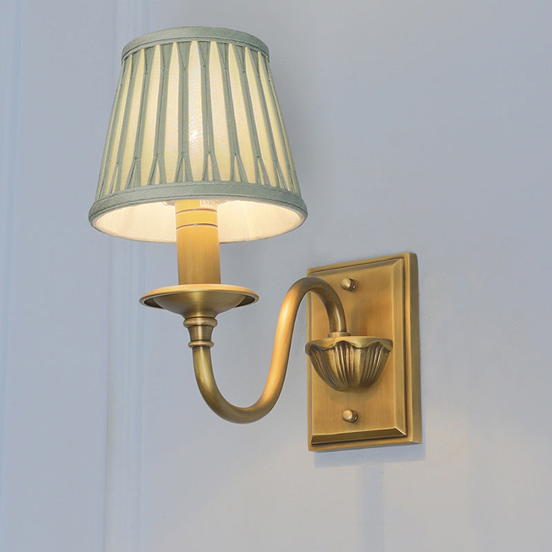 French Copper Pleated Fabric Shade 1-Light Wall Sconce Lamp
