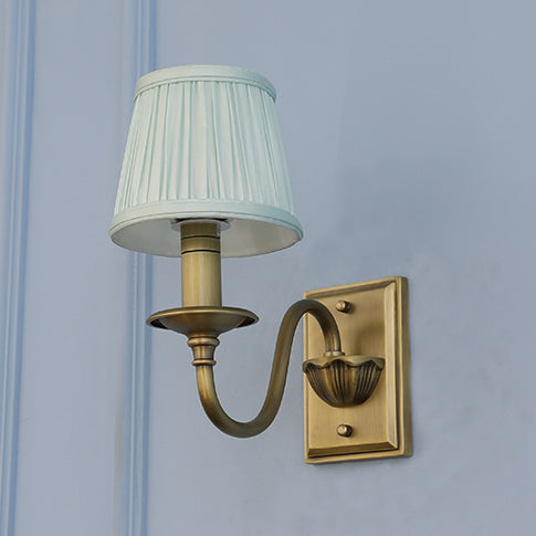 French Copper Pleated Fabric Shade 1-Light Wall Sconce Lamp