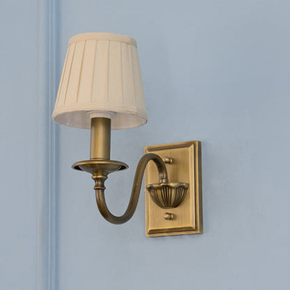 French Copper Pleated Fabric Shade 1-Light Wall Sconce Lamp