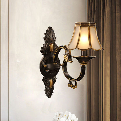 Full Copper Frame Glass Shade 1-Light Wall Sconce Lamp