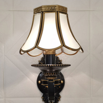 Full Copper Frame Glass Shade 1-Light Wall Sconce Lamp