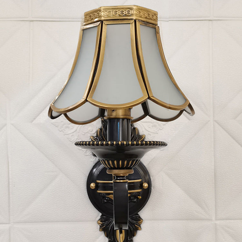 Full Copper Frame Glass Shade 1-Light Wall Sconce Lamp