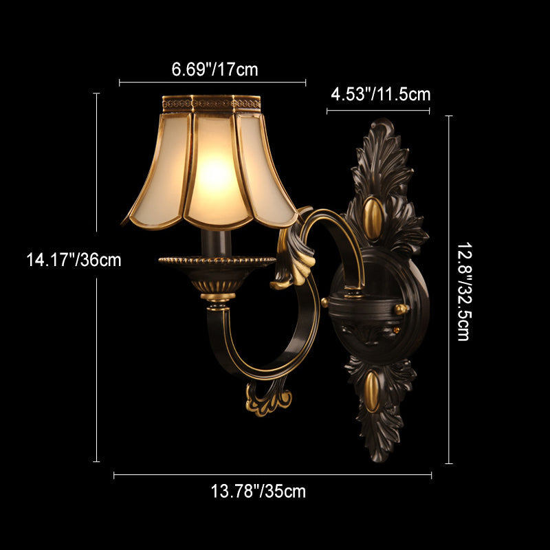 Full Copper Frame Glass Shade 1-Light Wall Sconce Lamp