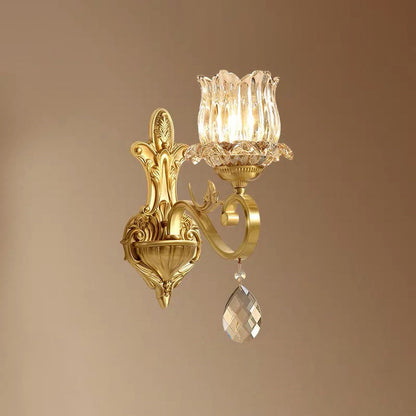 Gold-Finished Floral Glass Shade 1-Light Wall Sconce Lamp