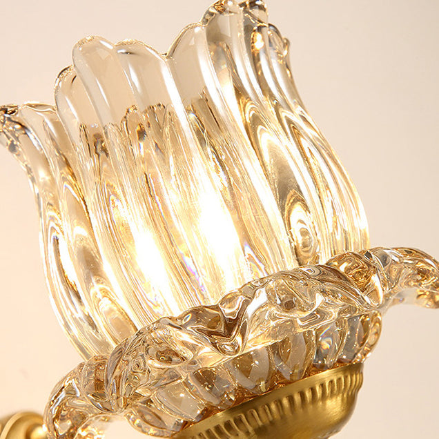 Gold-Finished Floral Glass Shade 1-Light Wall Sconce Lamp