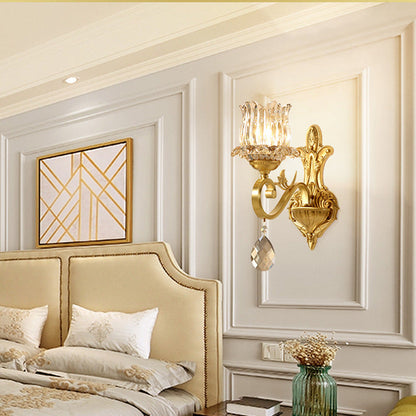 Gold-Finished Floral Glass Shade 1-Light Wall Sconce Lamp
