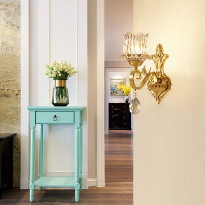 Gold-Finished Floral Glass Shade 1-Light Wall Sconce Lamp