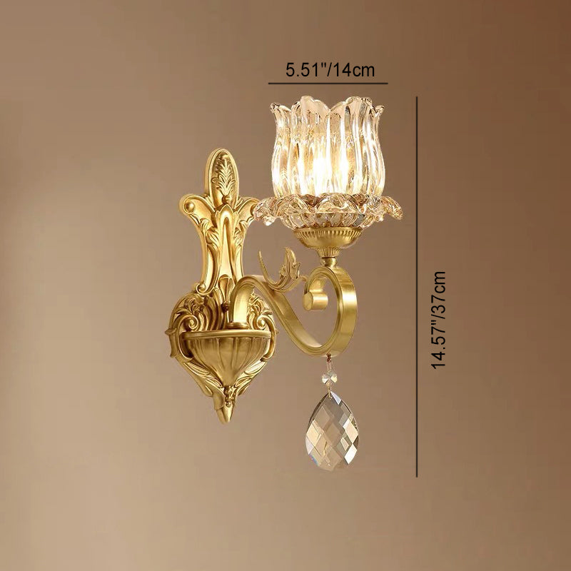 Gold-Finished Floral Glass Shade 1-Light Wall Sconce Lamp