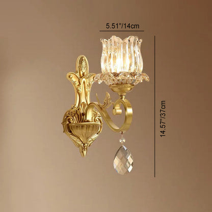 Gold-Finished Floral Glass Shade 1-Light Wall Sconce Lamp