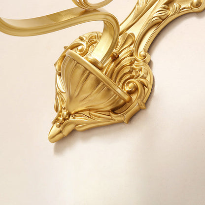 Gold-Finished Floral Glass Shade 1-Light Wall Sconce Lamp