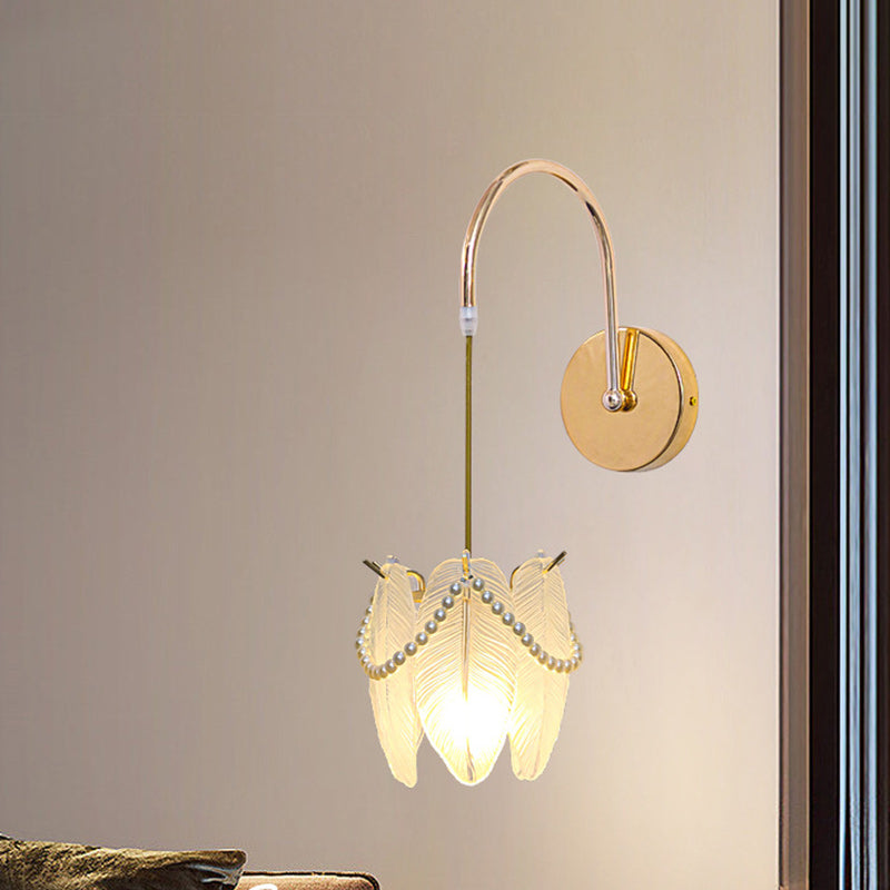 Luxury Shell Feather Glass Shade 1-Light Wall Sconce Lamp
