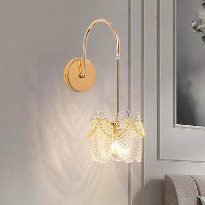 Luxury Shell Feather Glass Shade 1-Light Wall Sconce Lamp