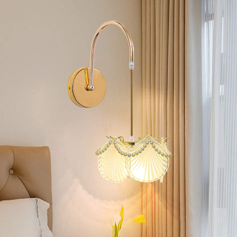 Luxury Shell Feather Glass Shade 1-Light Wall Sconce Lamp