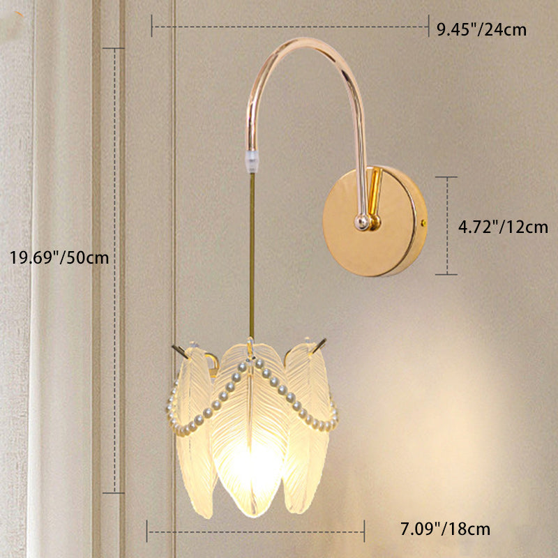 Luxury Shell Feather Glass Shade 1-Light Wall Sconce Lamp