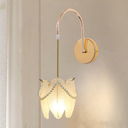 Luxury Shell Feather Glass Shade 1-Light Wall Sconce Lamp