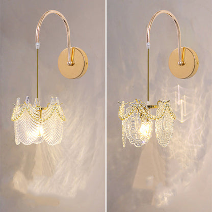 Luxury Shell Feather Glass Shade 1-Light Wall Sconce Lamp