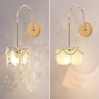 Luxury Shell Feather Glass Shade 1-Light Wall Sconce Lamp