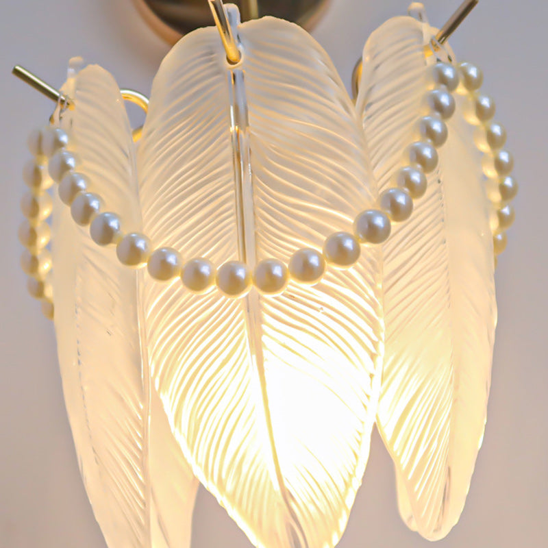 Luxury Shell Feather Glass Shade 1-Light Wall Sconce Lamp