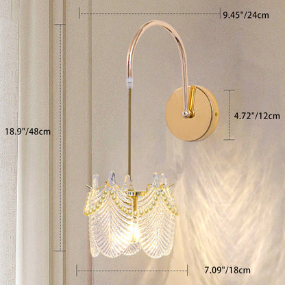 Luxury Shell Feather Glass Shade 1-Light Wall Sconce Lamp
