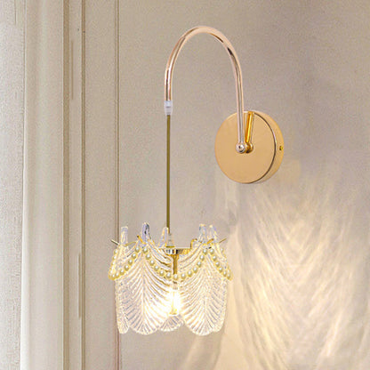 Luxury Shell Feather Glass Shade 1-Light Wall Sconce Lamp