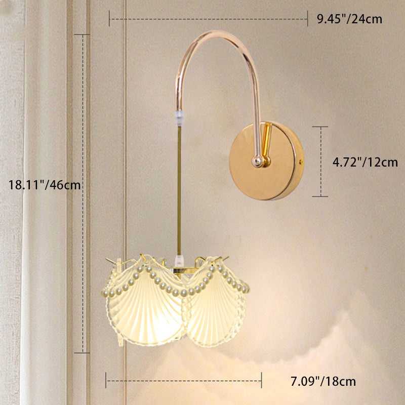 Luxury Shell Feather Glass Shade 1-Light Wall Sconce Lamp
