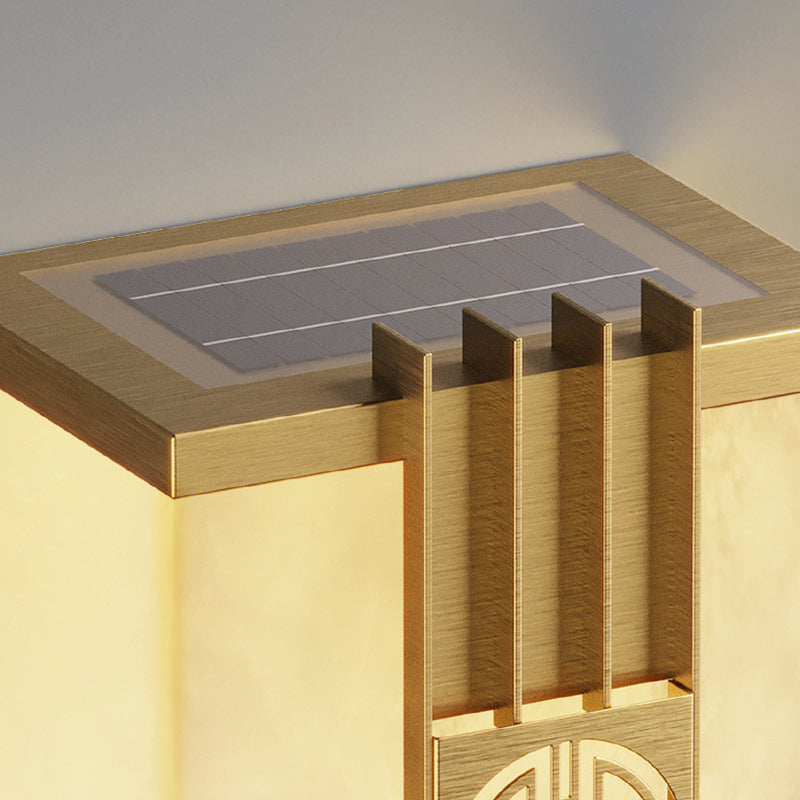 Brass Shade Cuboid LED Solar Outdoor Wall Sconce Lamp