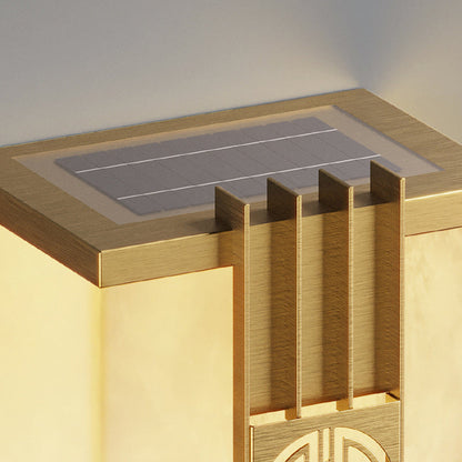 Brass Shade Cuboid LED Solar Outdoor Wall Sconce Lamp