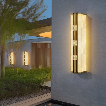 Brass Shade Cuboid LED Solar Outdoor Wall Sconce Lamp