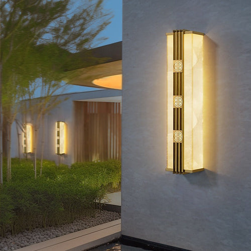 Brass Shade Cuboid LED Solar Outdoor Wall Sconce Lamp