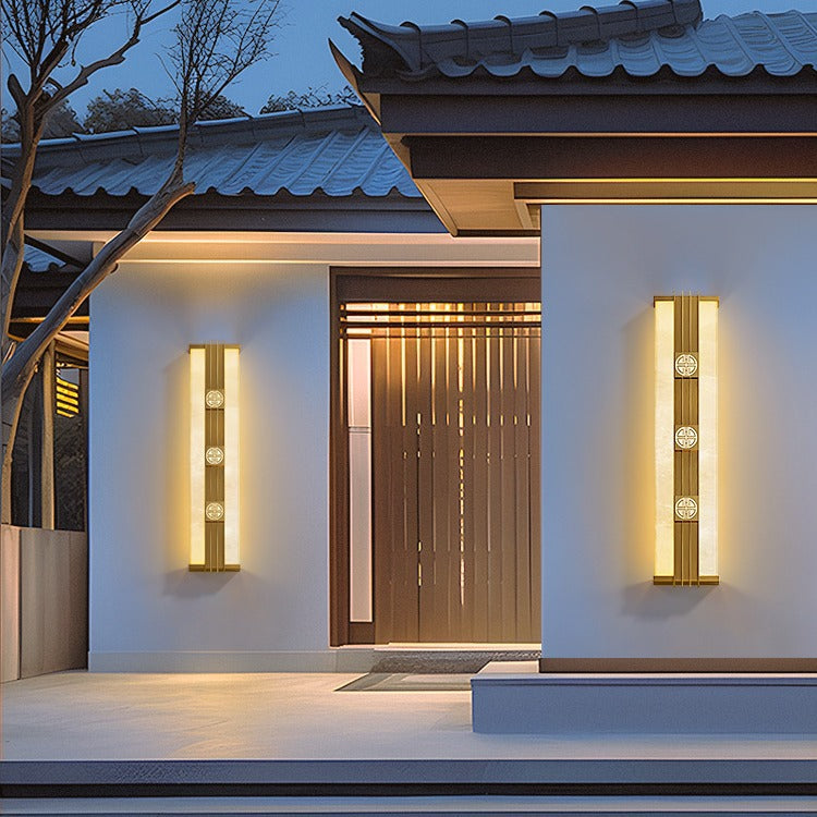 Brass Shade Cuboid LED Solar Outdoor Wall Sconce Lamp