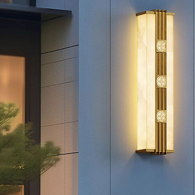 Brass Shade Cuboid LED Solar Outdoor Wall Sconce Lamp