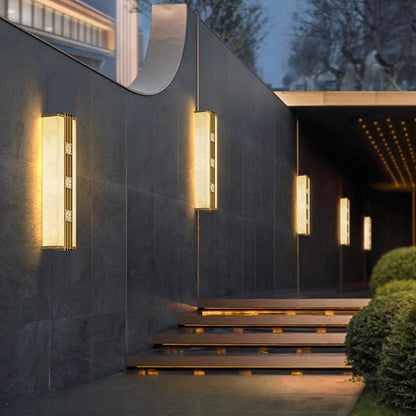 Brass Shade Cuboid LED Solar Outdoor Wall Sconce Lamp