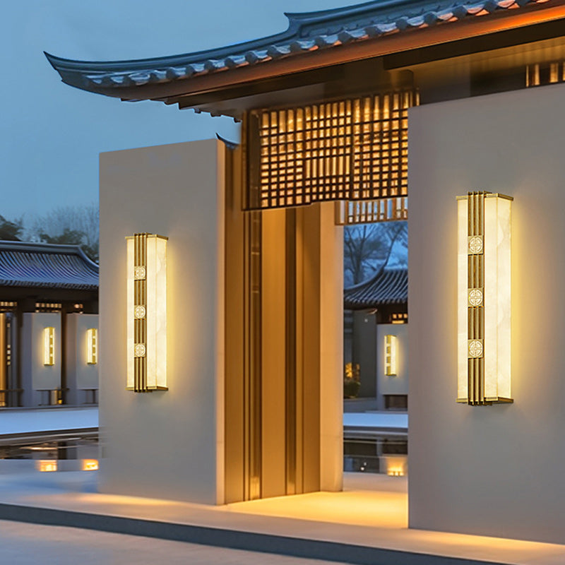 Brass Shade Cuboid LED Solar Outdoor Wall Sconce Lamp