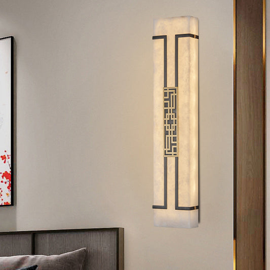 Chinese Frame Marble Shade Rectangle LED Wall Sconce Lamp